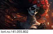 la catrina jovial skeleton death goddess dnd. Generative AI. Стоковое AI-изображение, AI-художник Ирина Ручушкина / Фотобанк Лори