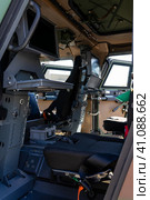 BERLIN, GERMANY - JUNE 23, 2022: Operator position of highly mobile shorad system IRIS-T SLS Mk III by Diehl Defense. Exhibition ILA Berlin Air Show 2022. Редакционное фото, фотограф Sergey Kohl / Фотобанк Лори