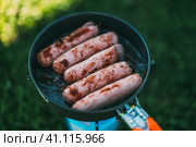 Жарим сосиски на природе. Стоковое фото, фотограф Андрей Доронченко / Фотобанк Лори
