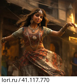 Indian girl dancing national dance. Стоковое AI-изображение, AI-художник Кирилл Черезов / Фотобанк Лори