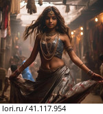 Indian girl dancing national dance. Стоковое AI-изображение, AI-художник Кирилл Черезов / Фотобанк Лори