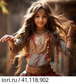 Indian girl dancing national dance. Стоковое AI-изображение, AI-художник Кирилл Черезов / Фотобанк Лори