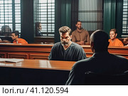 Portrait of a judge at the table at a trial. Стоковое AI-изображение, AI-художник Юрий Поздников / Фотобанк Лори