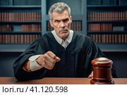 Portrait of a judge at the table at a trial. Стоковое AI-изображение, AI-художник Юрий Поздников / Фотобанк Лори