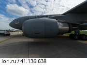 BERLIN, GERMANY - APRIL 25, 2018: Strategic tanker/transport Airbus A310-900 MRTT MedEvac "Hermann Kohl". German Air Force. Exhibition ILA Berlin Air Show 2018. Редакционное фото, фотограф Sergey Kohl / Фотобанк Лори