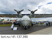 BERLIN, GERMANY - JUNE 02, 2016: Maritime patrol and search-and-rescue seaplane Consolidated PBY Catalina (PBY-5A). Exhibition ILA Berlin Air Show 2016. Редакционное фото, фотограф Sergey Kohl / Фотобанк Лори