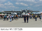 BERLIN, GERMANY - JUNE 02, 2016: Maritime patrol and search-and-rescue seaplane Consolidated PBY Catalina (PBY-5A). Exhibition ILA Berlin Air Show 2016. Редакционное фото, фотограф Sergey Kohl / Фотобанк Лори