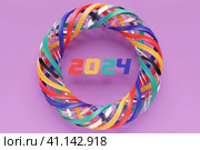 3D illustration inscription 2024 on a  purple   background. Changeability of years. Illustration of the symbol of the new year. Стоковое фото, фотограф Виталий Сова / Фотобанк Лори
