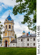 Konevsky monastery on the island of Konevets on Lake Ladoga - Russia. Bell tower above the entrance to the territory of the monastery (2023 год). Стоковое фото, фотограф Оксана Медведева / Фотобанк Лори