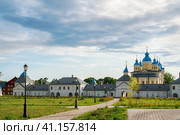 Konevsky Monastery on Konevets Island on Lake Ladoga, Russia. View of the central entrance of the monastery from the side of the forest (2023 год). Стоковое фото, фотограф Оксана Медведева / Фотобанк Лори
