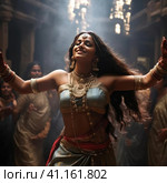 Indian girl dancing national dance. Стоковое AI-изображение, AI-художник Кирилл Черезов / Фотобанк Лори