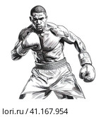 Male boxer linear art illustration. Стоковое AI-изображение, AI-художник Ирина Ручушкина / Фотобанк Лори