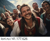 A group of Austrians in national dress. Стоковое AI-изображение, AI-художник Кирилл Черезов / Фотобанк Лори
