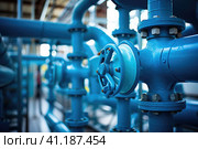 Blue gas pipes at the station. Стоковое AI-изображение, AI-художник Поликарпов Владимир Владимирович / Фотобанк Лори