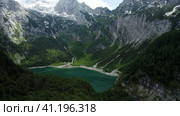 Aerial view of Hinterer Gosausee lake and Dachstein mountain top in background, Upper Austria. Стоковое фото, фотограф Igor Tichonow / Фотобанк Лори