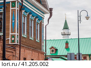 Kayuma Nasyri Street. Staro-Tatarskaya Sloboda. Al-Marjani Mosque. Summer day. Russia, September 2023. The Republic of Tatarstan. Kazan. Редакционное фото, фотограф Photojuli / Фотобанк Лори