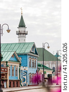 Kayuma Nasyri Street. Staro-Tatarskaya Sloboda. Al-Marjani Mosque. Summer day. Russia, September 2023. The Republic of Tatarstan. Kazan. Редакционное фото, фотограф Photojuli / Фотобанк Лори