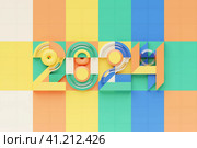 3D illustration inscription 2023 on a colorful background. Changeability of years. Illustration of the symbol of the new year. Стоковое фото, фотограф Виталий Сова / Фотобанк Лори