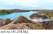 Abandoned coal quarries with lake near Konduki village, Tula oblast, Romantsevskie mountains, Russia. Стоковое фото, фотограф VittoriaChe / Фотобанк Лори