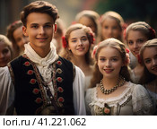 A group of Austrians in national dress. Стоковое AI-изображение, AI-художник Кирилл Черезов / Фотобанк Лори