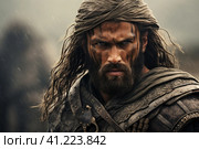 Close-Up of Man with Long Hair and Beard. Стоковое AI-изображение, AI-художник Поликарпов Владимир Владимирович / Фотобанк Лори