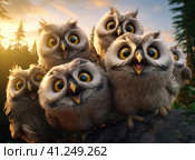 A group of owls. Стоковое AI-изображение, AI-художник Кирилл Черезов / Фотобанк Лори