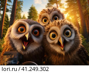 A group of owls. Стоковое AI-изображение, AI-художник Кирилл Черезов / Фотобанк Лори