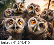 A group of owls. Стоковое AI-изображение, AI-художник Кирилл Черезов / Фотобанк Лори