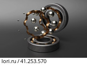 3D illustration metal silver  disassembled ball bearing with balls on  gray  isolated background. Bearing industrial. Part of the car. Стоковое фото, фотограф Виталий Сова / Фотобанк Лори