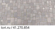 Cobbled street of the old city, lined with square and rectangular stone tiles. Soft beige, brown and gray colors and tones. The texture of the stone. Geometric pattern. Стоковое фото, фотограф Юлия Петровская / Фотобанк Лори