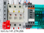 The CM-MPS input voltage monitoring module from ABB, installed in an electrical switchboard. (2023 год). Редакционное фото, фотограф Нелик Дулатов / Фотобанк Лори