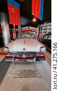 Soviet retro car GAZ-21 "Volga" front view. Exhibit of the museum "Museum of Legends of the USSR" 2023. Редакционное фото, фотограф Анна Кривицкая / Фотобанк Лори