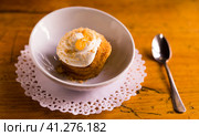 Delicious dessert - carrot cake with orange crumbs clos eup. Стоковое фото, фотограф Татьяна Яцевич / Фотобанк Лори