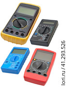 Цифровые мультиметры разного типа на белом фоне. Digital  multimeters on a white. Стоковое фото, фотограф Татьяна Д / Фотобанк Лори