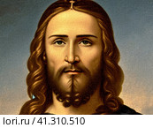 Jesus Christ, Jesus of Nazareth, a first-century Jewish preacher religious leader. The central figure of Christianity, the world largest religion. Incarnation of God the Son and the awaited messiah. Стоковое AI-изображение, AI-художник Юлия Петровская / Фотобанк Лори