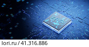 Wi-Fi6. Wi-Fi wireless network concept. Microchip with Wi-Fi inscription. Wireless equipment in mobile devices. 3d render. Стоковая иллюстрация, иллюстратор Alexander / Фотобанк Лори
