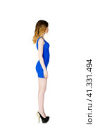 Model tests, Young blonde model in blue dress. Стоковое фото, фотограф Андрей Аркуша / Фотобанк Лори