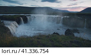 Sunset Scene of Godafoss Waterfall on Skjalfandafljot river, Iceland. Стоковое видео, видеограф Igor Tichonow / Фотобанк Лори