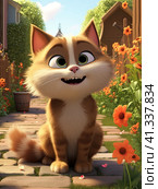 A beautiful cartoon cat looks into the camera. Generated by AI. Стоковое AI-изображение, AI-художник Ярославский Максим / Фотобанк Лори