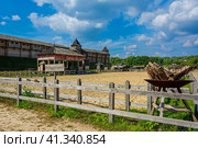 The stadium near the fortress of the ancient Slavs (2018 год). Редакционное фото, фотограф Сергей Бочаров / Фотобанк Лори