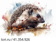 Hedgehog watercolor, watercolor style, Generative AI. Стоковое AI-изображение, AI-художник Анна Кривицкая / Фотобанк Лори