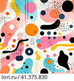 Abstract background of figures in the form of flowers, bubbles, stars and waves in a fashionable retro cartoon style of the 90s. Generated by AI. Стоковое AI-изображение, AI-художник Ярославский Максим / Фотобанк Лори