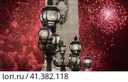 Celebratory colorful fireworks over the Lamp posts on Alexander III Bridge ( 4K, time lapse, with zoom). Paris, France. This arch bridge is one of the most beautiful river crossings in the world (2023 год). Стоковое видео, видеограф Владимир Журавлев / Фотобанк Лори