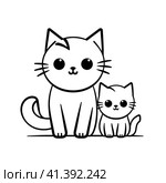Кошка с котенком. Контурная раскраска. Generative AI. Стоковое AI-изображение, AI-художник Щеголева Ольга / Фотобанк Лори