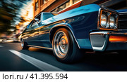 Muscle car rides around the city. Стоковое AI-изображение, AI-художник Кирилл Черезов / Фотобанк Лори