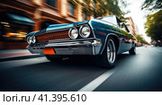 Muscle car rides around the city. Стоковое AI-изображение, AI-художник Кирилл Черезов / Фотобанк Лори