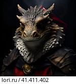 A dragon in a Christmas hat, generated by AI. Стоковое AI-изображение, AI-художник Мария Шадрина / Фотобанк Лори