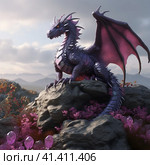 Amethyst dragon on the mountain, generated by AI. Стоковое AI-изображение, AI-художник Мария Шадрина / Фотобанк Лори