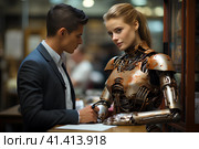 Мужчина и девушка-киборг. Generative AI. Стоковое AI-изображение, AI-художник Щеголева Ольга / Фотобанк Лори