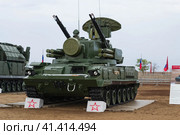 Средняя Ахтуба, Волгоградская область, Россия. Противовоздушная оборона. Зенитный ракетно-пушечный комплекс 2С6М1 Тунгуска для уничтожения беспилотных летательных аппаратов. (2020 год). Редакционное фото, фотограф Андрей Цыганков / Фотобанк Лори